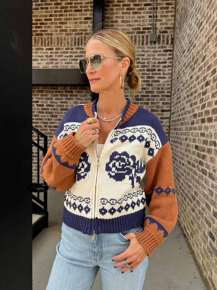 Sweet Rose Zip Sweater Jacket