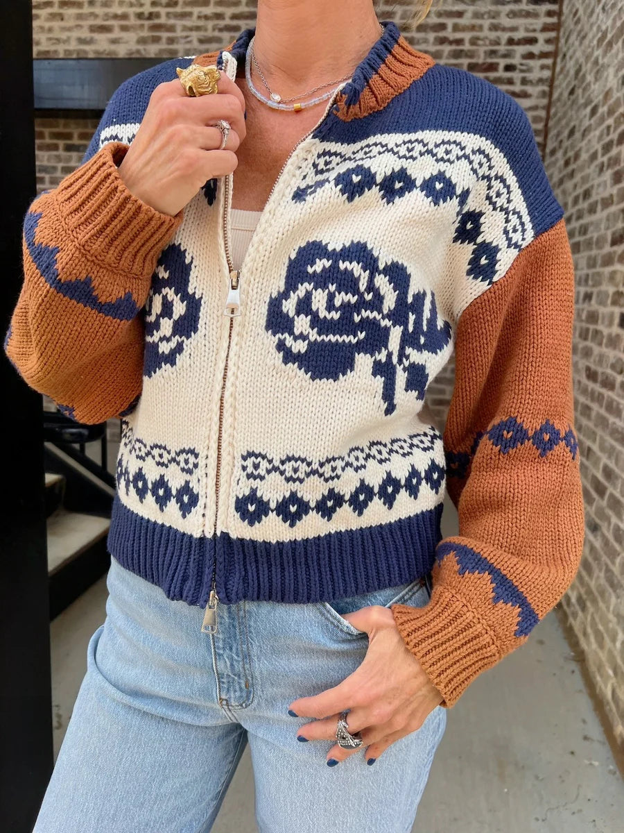 Sweet Rose Zip Sweater Jacket