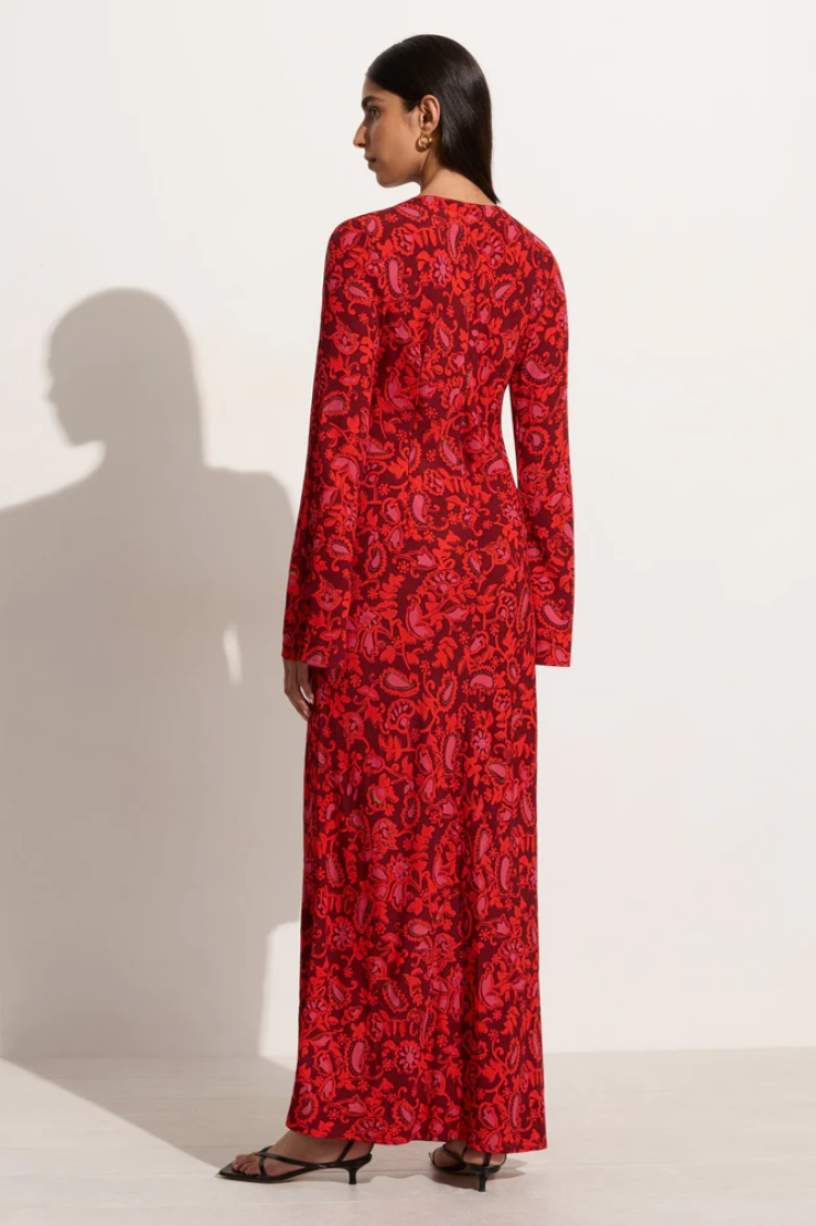 Santino Maxi Dress in Selcetta Paisley Red