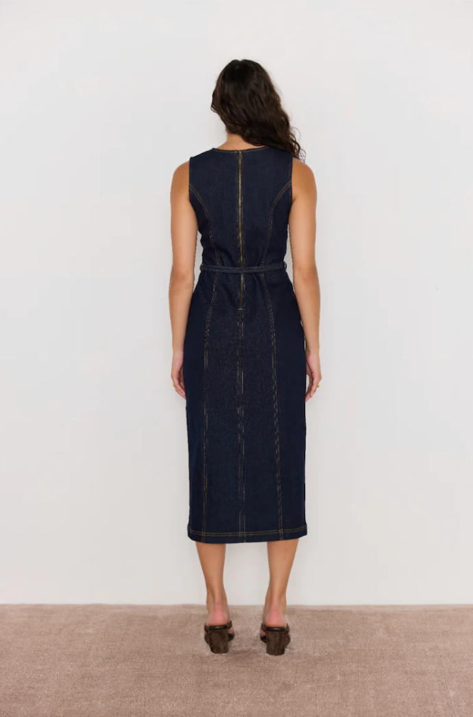 Raya Denim Belted Midi Dress