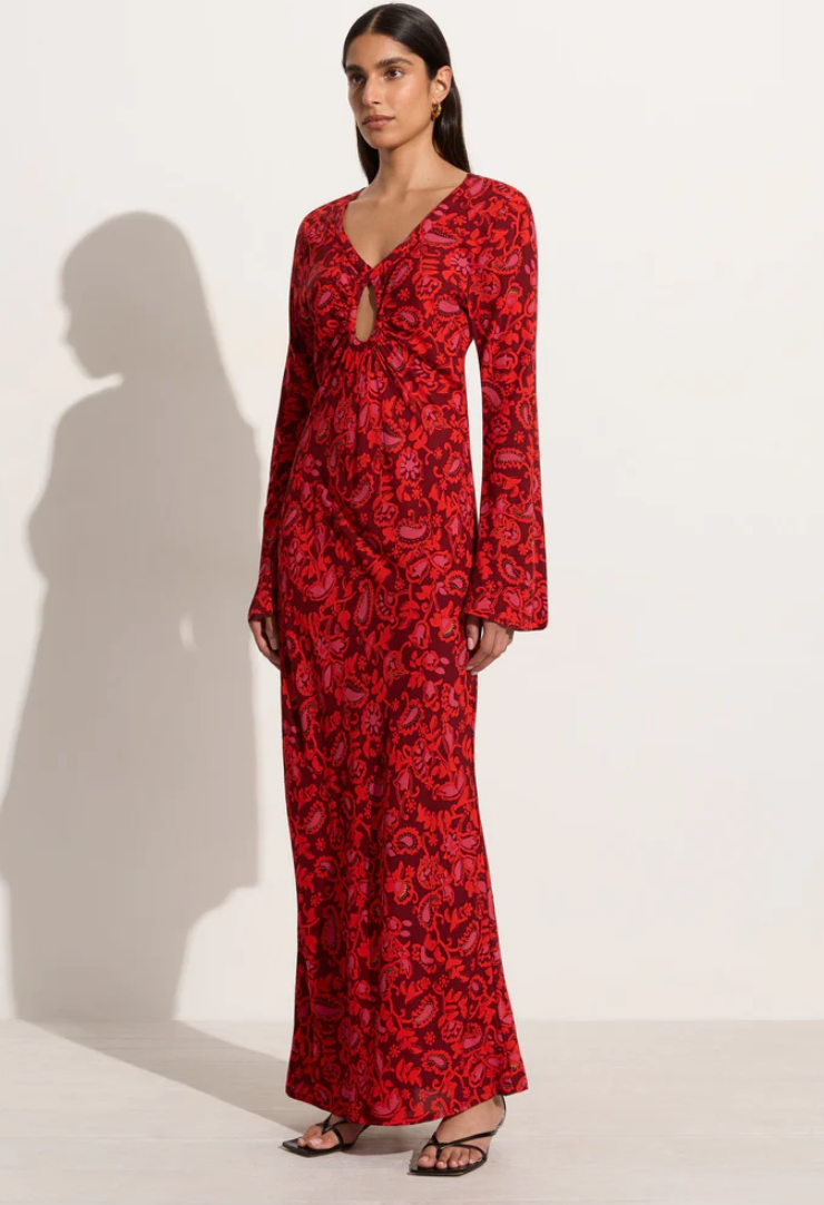 Santino Maxi Dress in Selcetta Paisley Red