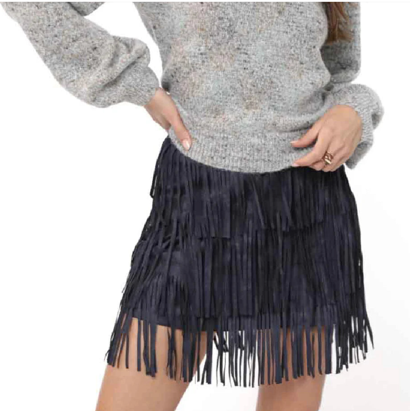 The Groove  - Faux Suede Fringe Mini Skirt