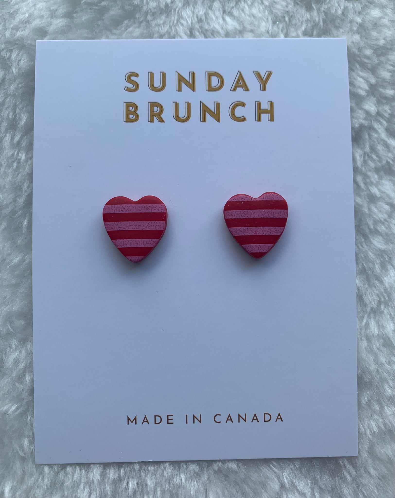 Striped Heart Studs (Clay)
