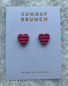 Striped Heart Studs (Clay)