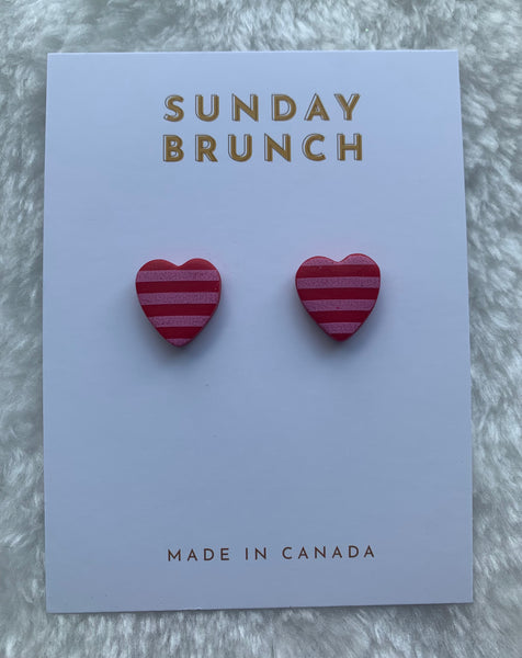 Striped Heart Studs (Clay)
