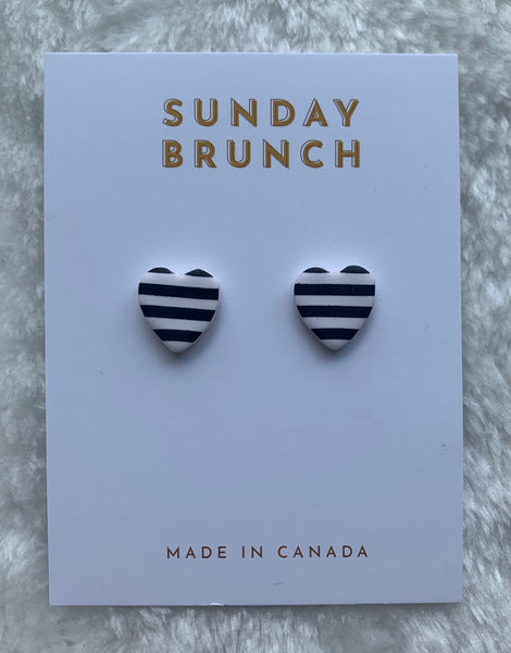 Striped Heart Studs (Clay)