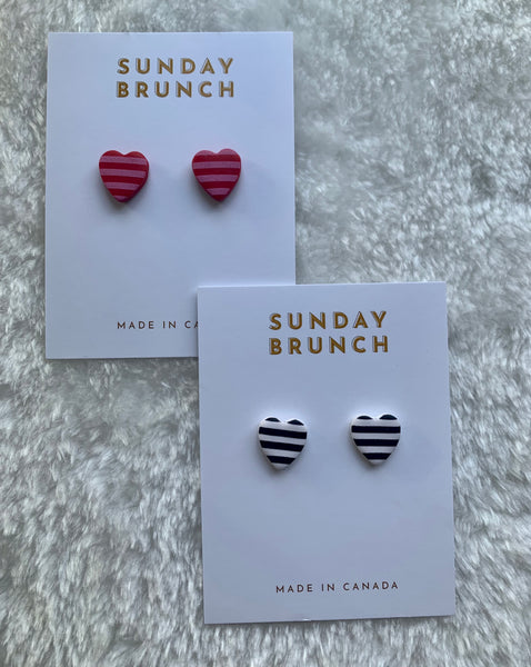 Striped Heart Studs (Clay)