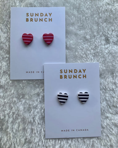 Striped Heart Studs (Clay)